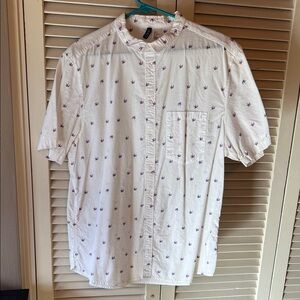 Divided White Resort Shirt with Purple Palm trees